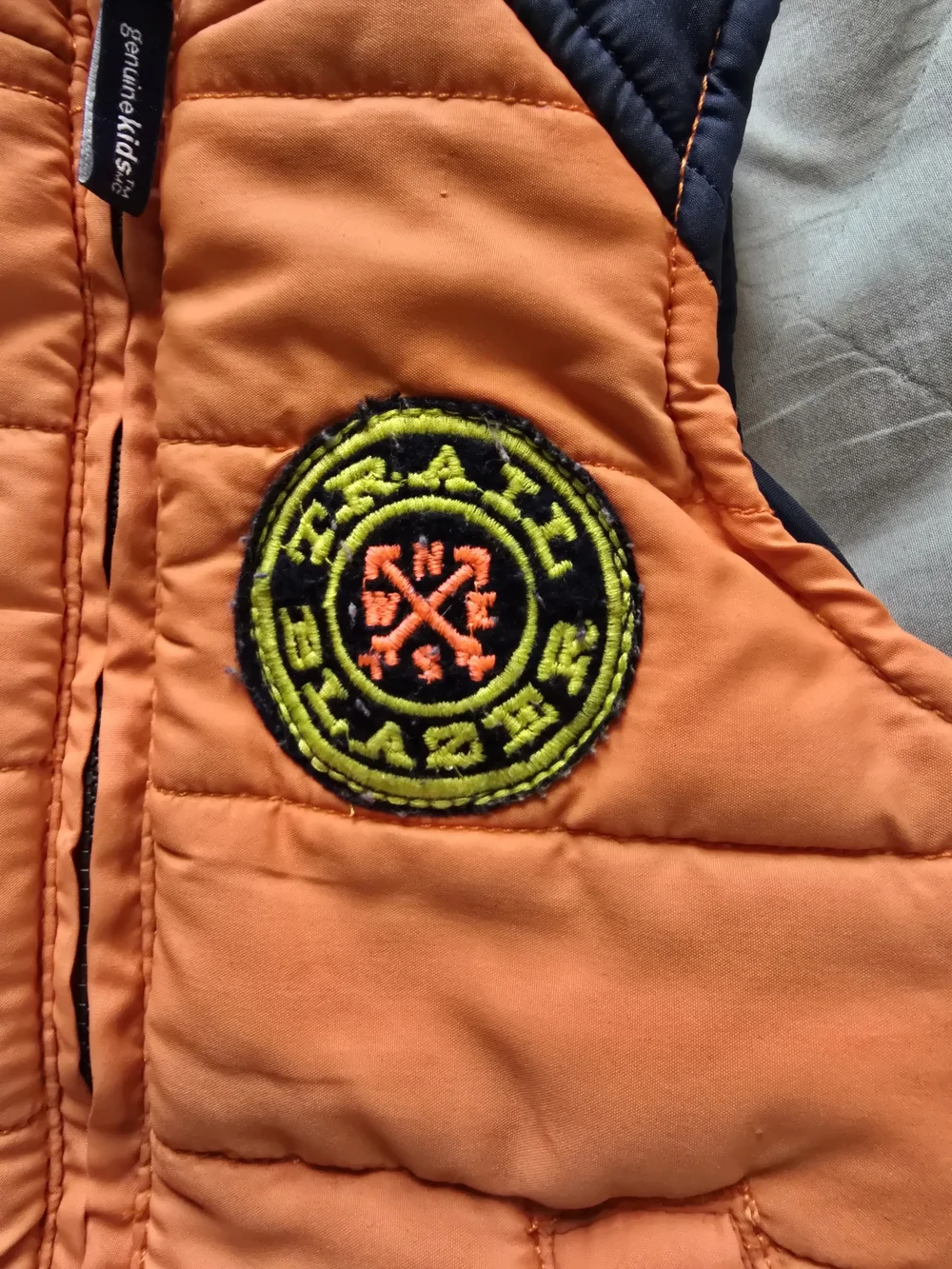Genuine Kids by OshKosh Baby Puffer Vest Orange Navy Size 12M Full Zip